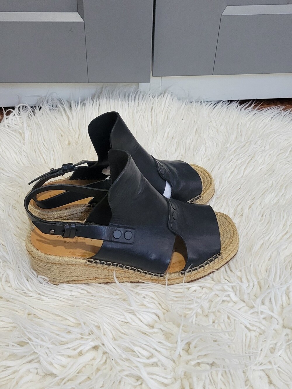 Rag And Bone Black Leather Espadrille Slingback Sandals